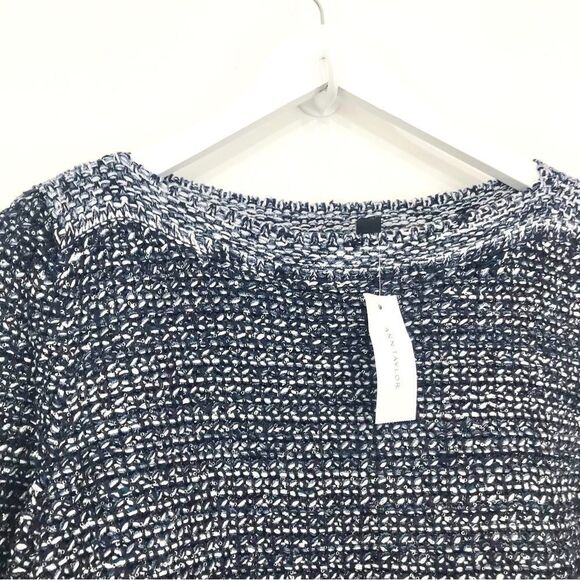 Ann Taylor Navy Blue Metallic Silver Sequin Boat Neck Fringed Knit Sweater - Picture 11 of 16